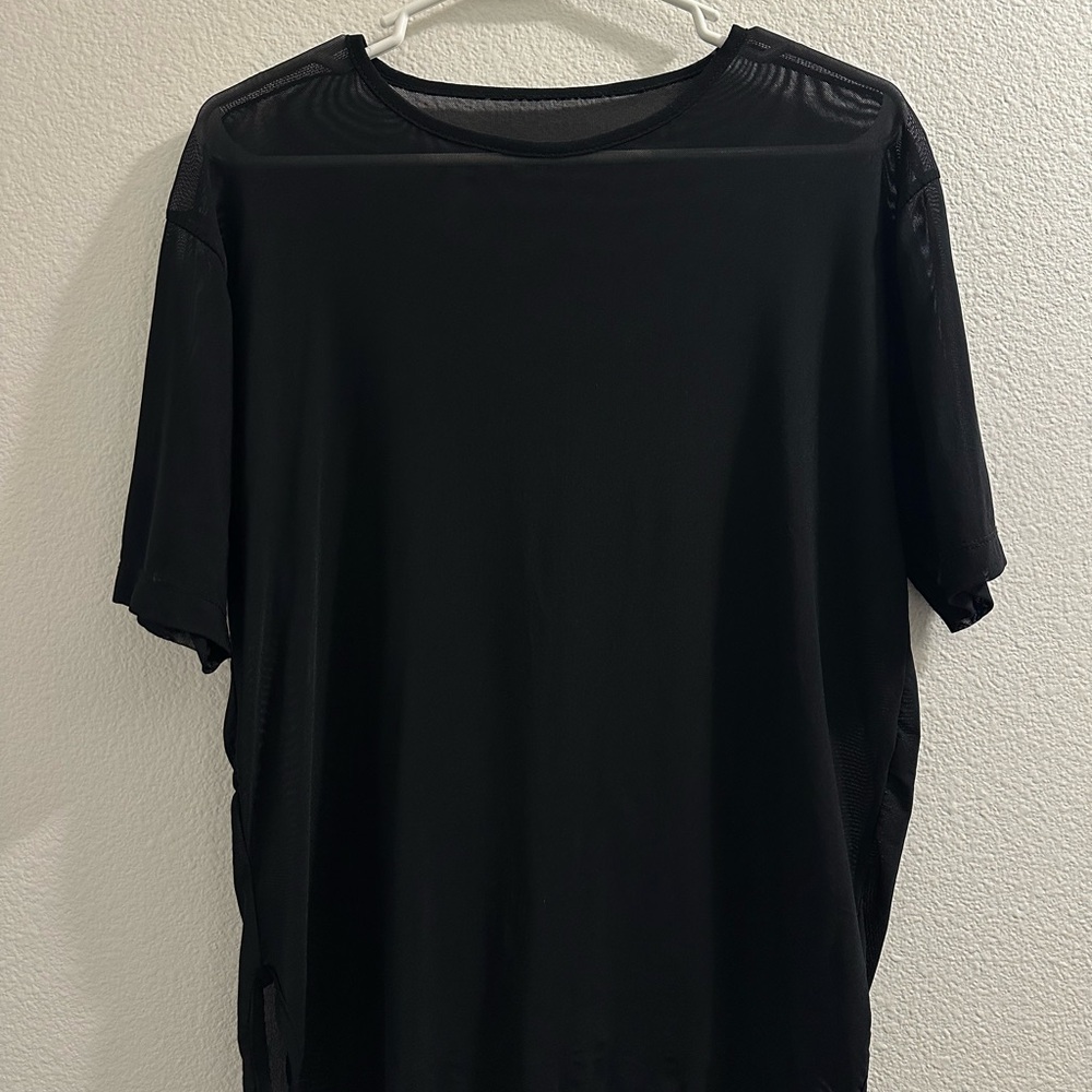 Black Sheer Short-Sleeve Shirt
